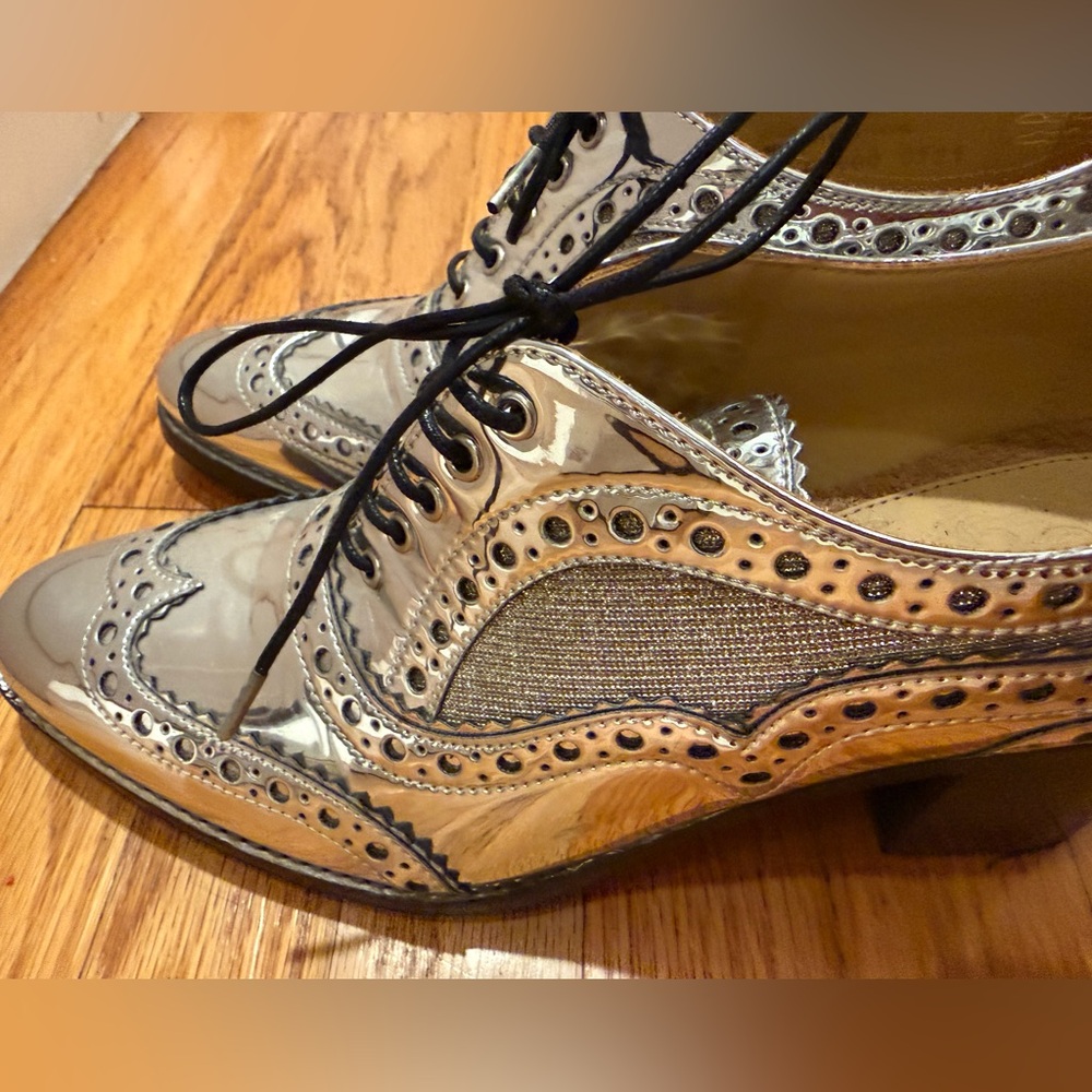 Stylish Silver Women's Brogue Loafers - Picture 9 of 10